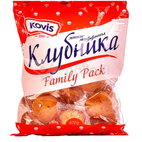 Кекс KOVIS мини-маффины с клубничным кремом, 470 г, пакет, 11899