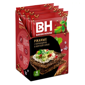 Хлебцы BAKER HOUSE скандинавские цельнозерновые ржаные, 180 г, 19927