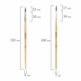 Кисти BRAUBERG, набор 5 шт. (пони, круглые № 1, 2, 3, 4, 5), блистер, 200222