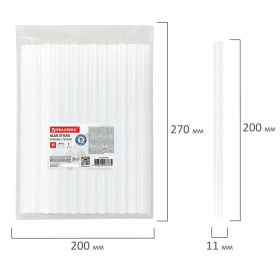 Клеевые стержни, диаметр 11 мм, длина 200 мм, прозрачные, 1 кг (48 штук) BRAUBERG, 671056