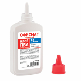 Клей ПВА ОФИСМАГ (бумага, картон, дерево), 85 г, РОССИЯ, 224604