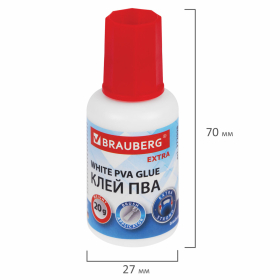 Клей ПВА УСИЛЕННЫЙ 20 г с кисточкой (бумага, фотографии, картон, дерево), BRAUBERG Extra, 272998