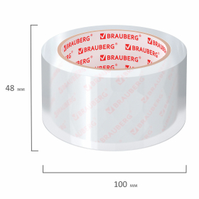 Клейкая лента упаковочная 48 мм х 66 м КРИСТАЛЬНАЯ, индивидуальная упаковка, толщина 45 микрон, BRAUBERG, 440153
