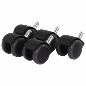 Колеса (ролики) для кресла, прорезиненные, КОМПЛЕКТ 5 шт., шток d 11 мм, черные, в пакете, WBZ, 533083