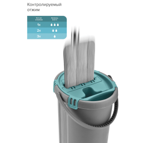 Комплект для уборки: швабра, ведро 8 л/7 л двухкамерное с отжимом, насадка, LIGHT MOP, MILEY, 901-618
