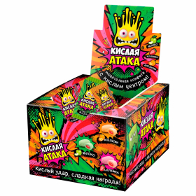 Конфета жевательная КИСЛАЯ АТАКА с кислым центром, ассорти 3 вкусов, 4,5 г, KA-1-1