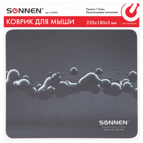 Коврик для мыши SONNEN "DROPS", резина + ткань, 220х180х3 мм, 513290