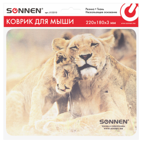 Коврик для мыши SONNEN "LIONS", резина + ткань, 220х180х3 мм, 513310