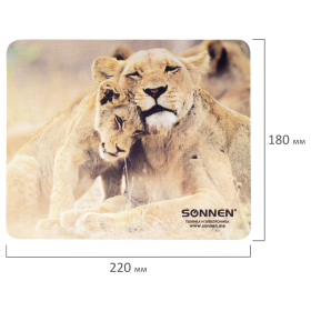 Коврик для мыши SONNEN "LIONS", резина + ткань, 220х180х3 мм, 513310