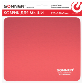 Коврик для мыши SONNEN "RED", резина + ткань, 220х180х3 мм, 513306