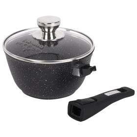 Ковш 1,7 л, съемная soft-touch ручка, жаропрочная стеклянная крышка, антипригарное покрытие, МЕЧТА "Гранит Black", 082802