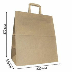 Крафт-пакет бумажный 32х20х37 см, плоские ручки, плотность 90 г/м2, 110494