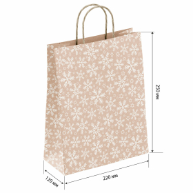 Крафт пакет бумажный "Снежинка" 22х12х25 см, с кручеными ручками, плотность 80 г/м2, 115465