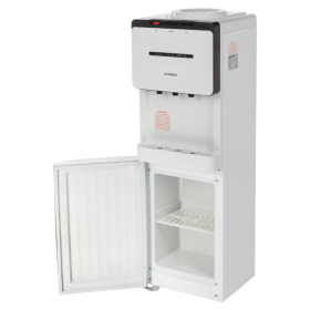 Кулер для воды SONNEN FSE-03, напольный, НАГРЕВ/ОХЛАЖДЕНИЕ ЭЛЕКТРОННОЕ, шкаф, 3 крана, белый/черный, 453979