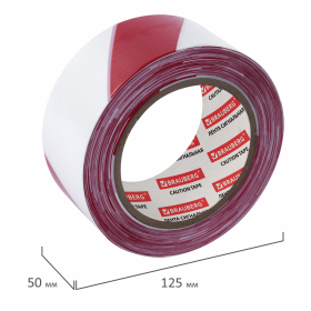Лента оградительная сигнальная красно-белая, 50 мм х 200 м, BRAUBERG "Грандмастер", полиэтилен, 604890