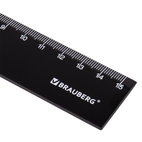 Линейка пластиковая 15 см, BRAUBERG, черная, пакет, 210774