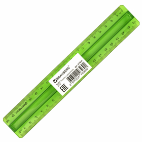 Линейка пластиковая 20 см, BRAUBERG, с держателем, прозрачная, неоновая, ассорти, 210834