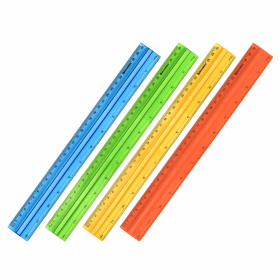 Линейка пластиковая 30 см, BRAUBERG, с держателем, прозрачная, неоновая, ассорти, 210843