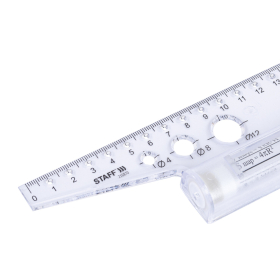 Линейка с роликом (рейсшина) 30 см, металлический ролик, картонная коробка, STAFF, 210870