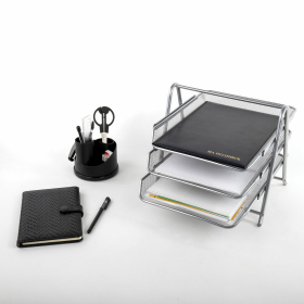 Лоток горизонтальный металлический для бумаг, 3 секции, BRAUBERG "Germanium", А4 (267х355х295 мм), черный, 231952