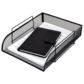 Лоток горизонтальный металлический для бумаг BRAUBERG "Germanium", А4 (260х337х77 мм), черный, 231954