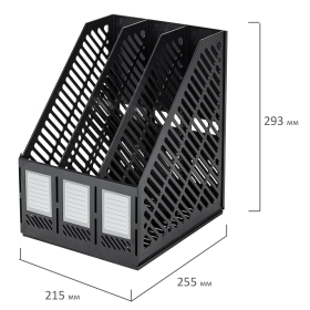 Лоток вертикальный для бумаг BRAUBERG "Office-Expert", 215 мм, 3 отделения, сборный, черный, 238017