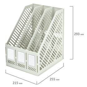 Лоток вертикальный для бумаг BRAUBERG "Office-Expert", 215 мм, 3 отделения, сборный, серый, 238018