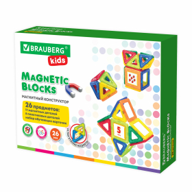 Магнитный конструктор MAGNETIC BLOCKS-26, 26 деталей, BRAUBERG KIDS, 663844