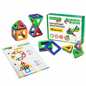 Магнитный конструктор MAGNETIC BLOCKS, 30 магнитных деталей, BRAUBERG KIDS, 665719