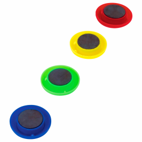 Магниты БОЛЬШОГО ДИАМЕТРА, 40 мм, НАБОР 4 штуки, цвет АССОРТИ, в блистере, STAFF "Basic", 237484