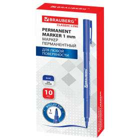 Маркер перманентный BRAUBERG "CLASSICLine", СИНИЙ, тонкий наконечник 1 мм, 150297