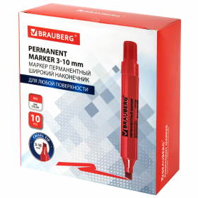 Маркер перманентный BRAUBERG "JUMBO", КРАСНЫЙ, ШИРОКАЯ ЛИНИЯ ПИСЬМА, скошенный наконечник, 3-10 мм, 151226