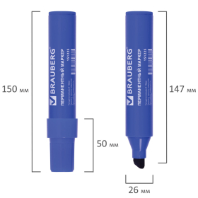 Маркер перманентный BRAUBERG "JUMBO", СИНИЙ, ШИРОКАЯ ЛИНИЯ ПИСЬМА, скошенный наконечник, 3-10 мм, 151225