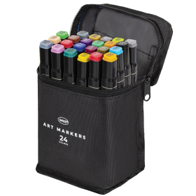 Маркеры для скетчинга двусторонние, НАБОР 24 шт., базовые цвета, в чехле, WBZ, 152571