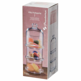 Менажница этажерка с крышкой, 3 емкости, высота 222 мм, стекло, PASABAHCE "VILLA PATISSERIE", фирменная подарочная упаковка, 96986