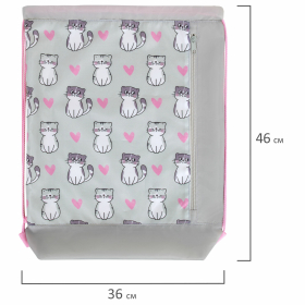 Мешок для обуви ЮНЛАНДИЯ с ручками, боковой карман на молнии, 46х36 см, "Kitties", 272407