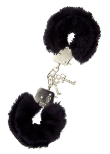 Металлические наручники с чёрной меховой опушкой Metal Handcuffs With Plush