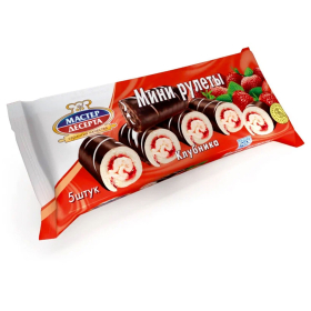 Мини-рулеты МАСТЕР ДЕСЕРТА глазированные с клубничной начинкой, 175 г, 8114