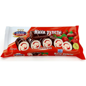 Мини-рулеты МАСТЕР ДЕСЕРТА глазированные с клубничной начинкой, 175 г, 8114