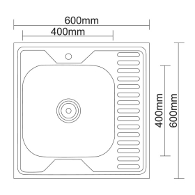 Мойка кухонная Accoona AD6060-4L, накладная, левая, толщина 0.4 мм, 600х600х140 мм, матовая