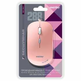Мышь проводная бесшумная SMARTBUY 288-P, USB, 3 кнопки + 1 колесо, оптическая, розовая, 06833, SBM-288-P