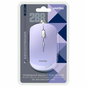 Мышь проводная бесшумная SMARTBUY 288-V, USB, 3 кнопки + 1 колесо, оптическая, сиреневая, 06819, SBM-288-V