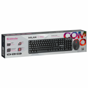 Набор беспроводной DEFENDER Milan C-992 RU, клавиатура, мышь 2 кнопки + 1 колесо-кнопка, черный, 45992