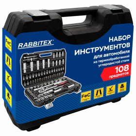Набор инструментов для автомобиля, 108 предметов, пластиковый кейс, RABBITEX, 671339