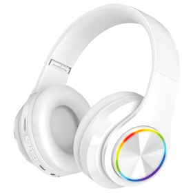 Наушники беспроводные большие светящиеся накладные, белые DASWERK B-39, 513806