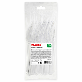 Нож одноразовый пластиковый 180 мм, прозрачный, КОМПЛЕКТ 48/50 шт., КРИСТАЛЛ, LAIMA, 602655