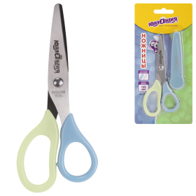 Ножницы ЮНЛАНДИЯ, 135 мм, с футляром для лезвий, желто-голубые, блистер, 237110