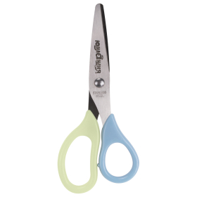Ножницы ЮНЛАНДИЯ, 135 мм, с футляром для лезвий, желто-голубые, блистер, 237110