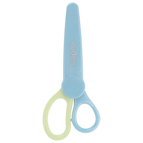 Ножницы ЮНЛАНДИЯ, 135 мм, с футляром для лезвий, желто-голубые, блистер, 237110