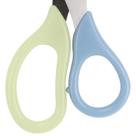 Ножницы ЮНЛАНДИЯ, 135 мм, с футляром для лезвий, желто-голубые, блистер, 237110